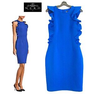 NERO NEW Old Money Ruffles Sleeveless Scuba Bodycon Dress 6